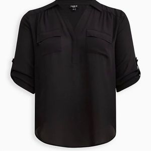 NWOT Torrid Harper Georgette Shirt  3/4 Length Sleeves Black Lightweight